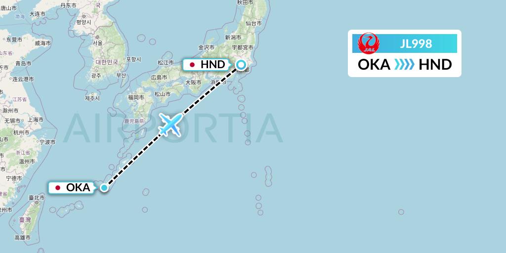 JL998 Japan Airlines Flight Map: Naha to Tokyo