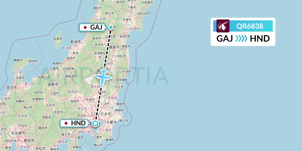 QR6838 Qatar Airways Flight Map: Yamagata to Tokyo