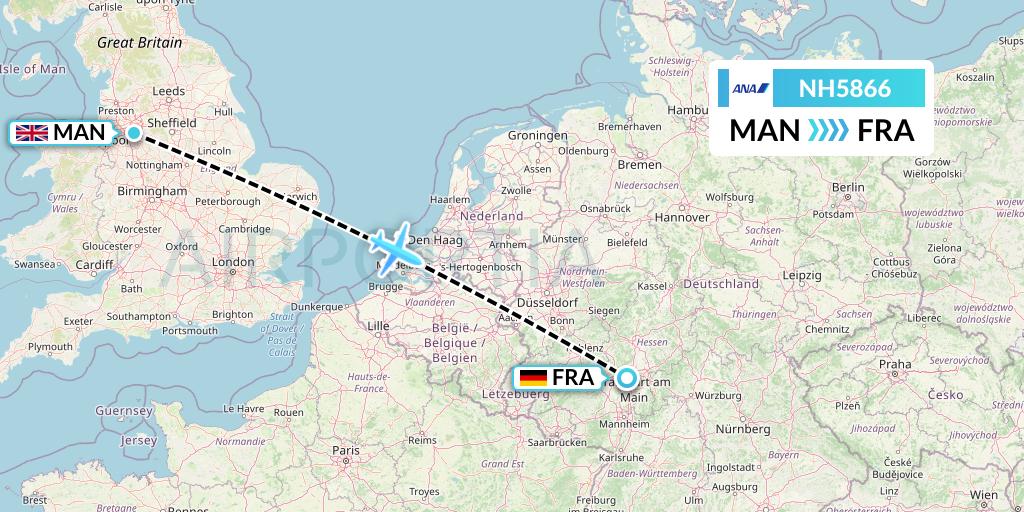 NH5866 All Nippon Airways Flight Map: Manchester to Frankfurt