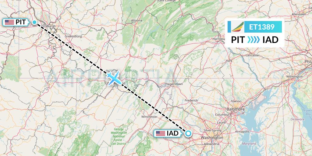ET1389 Ethiopian Airlines Flight Map: Pittsburgh to Washington