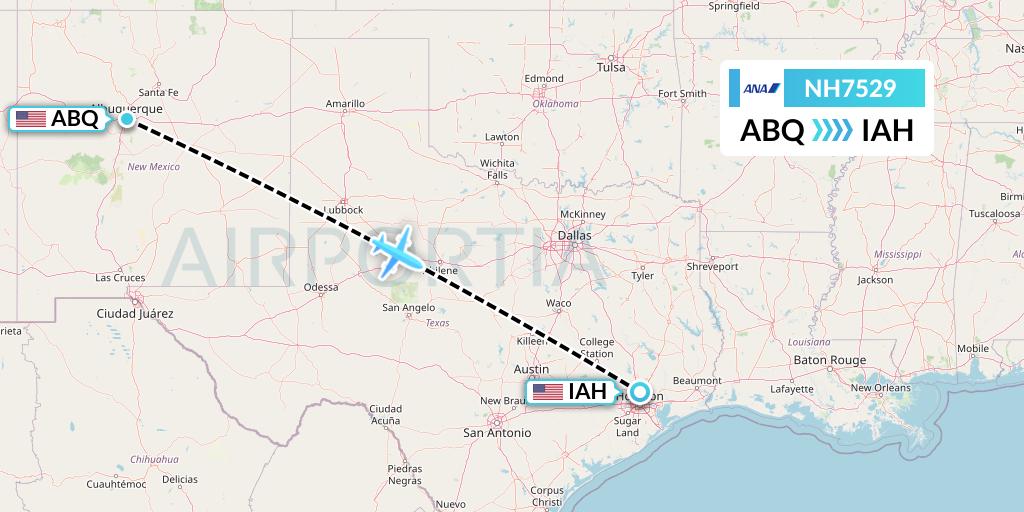 NH7529 All Nippon Airways Flight Map: Albuquerque to Houston