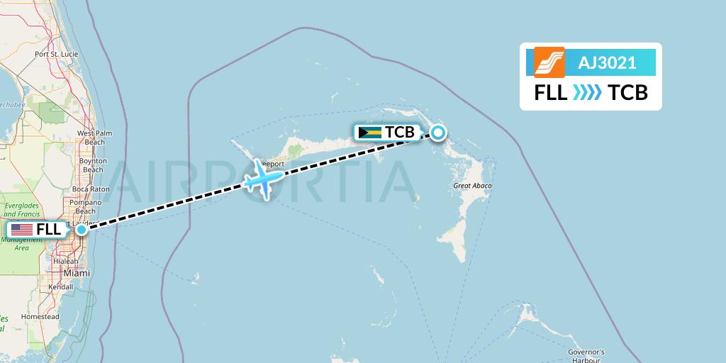 AJ3021 Aztec Airways Flight Map: Fort Lauderdale to Treasure Cay