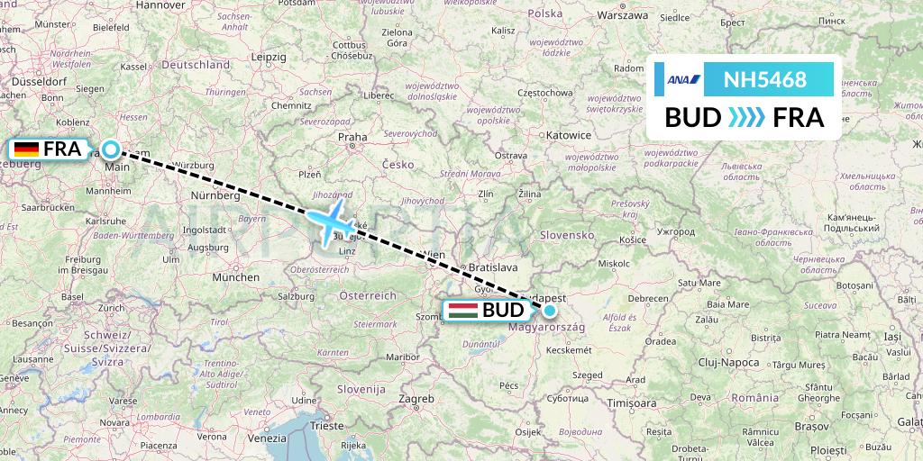 NH5468 All Nippon Airways Flight Map: Budapest to Frankfurt