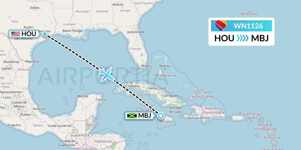 WN1126 Southwest Airlines Flight Map: Houston to Montego Bay