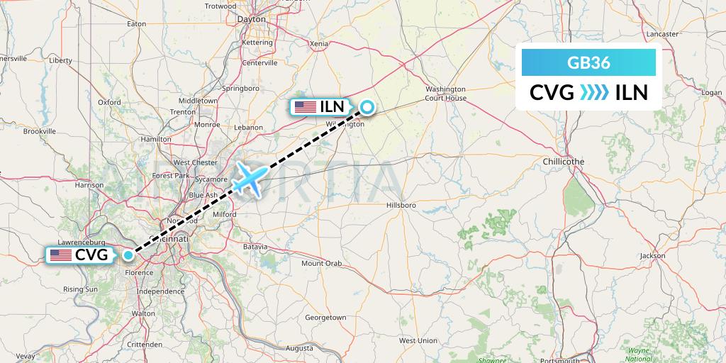 GB36 ABX Air Flight Map: Cincinnati to Wilmington