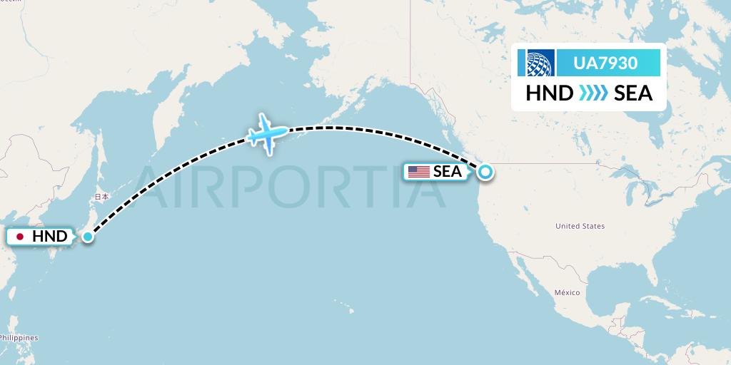 UA7930 United Airlines Flight Map: Tokyo to Seattle