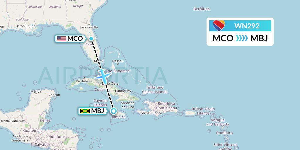 WN292 Southwest Airlines Flight Map: Orlando to Montego Bay
