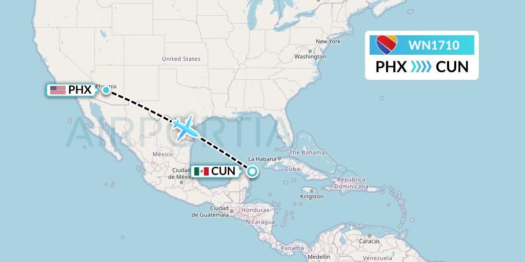 WN1710 Southwest Airlines Flight Map: Phoenix to Cancun