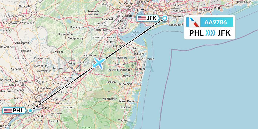 AA9786 American Airlines Flight Map: Philadelphia to New York