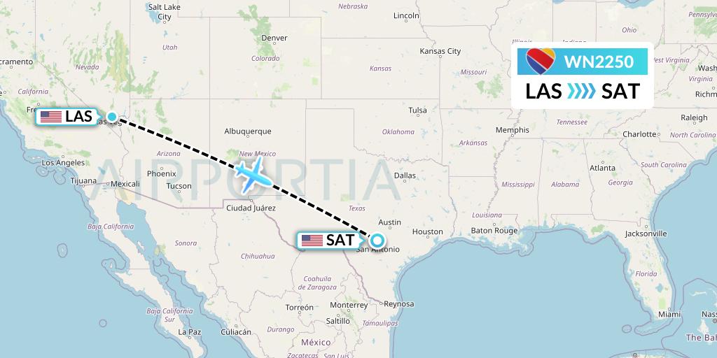 WN2250 Southwest Airlines Flight Map: Las Vegas to San Antonio