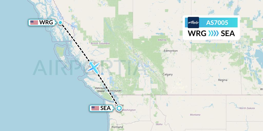 AS7005 Alaska Airlines Flight Map: Wrangell to Seattle
