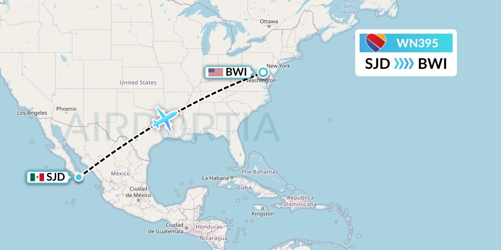 WN395 Southwest Airlines Flight Map: San Jose del Cabo to Baltimore