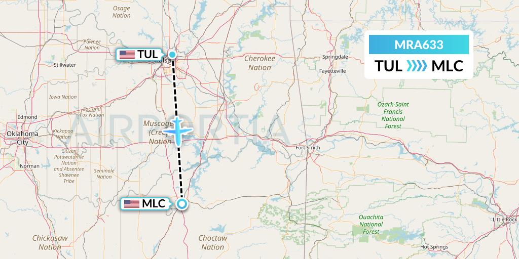 MRA633 Martinaire Flight Map: Tulsa to Mc Alester