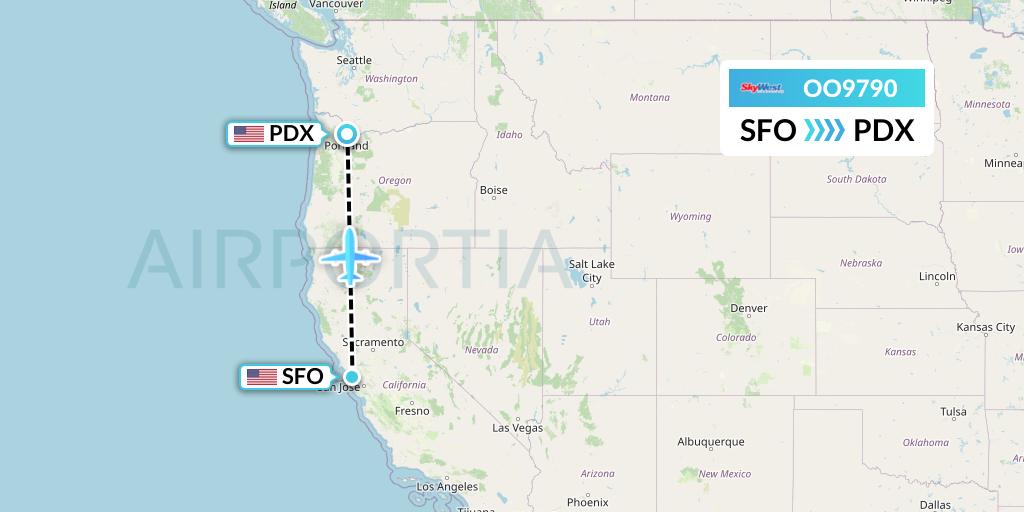 OO9790 SkyWest Airlines Flight Map: San Francisco to Portland