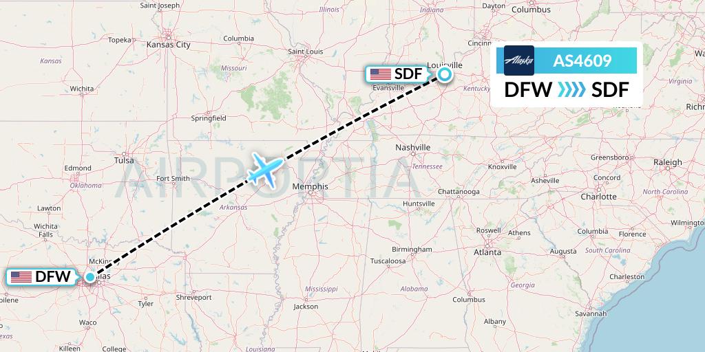 AS4609 Alaska Airlines Flight Map: Dallas to Louisville