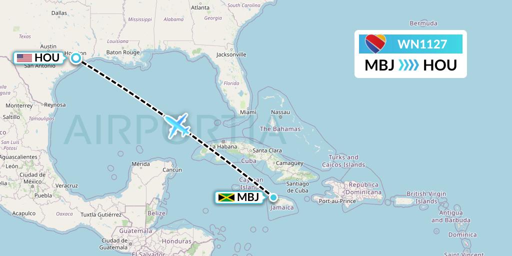 WN1127 Southwest Airlines Flight Map: Montego Bay to Houston