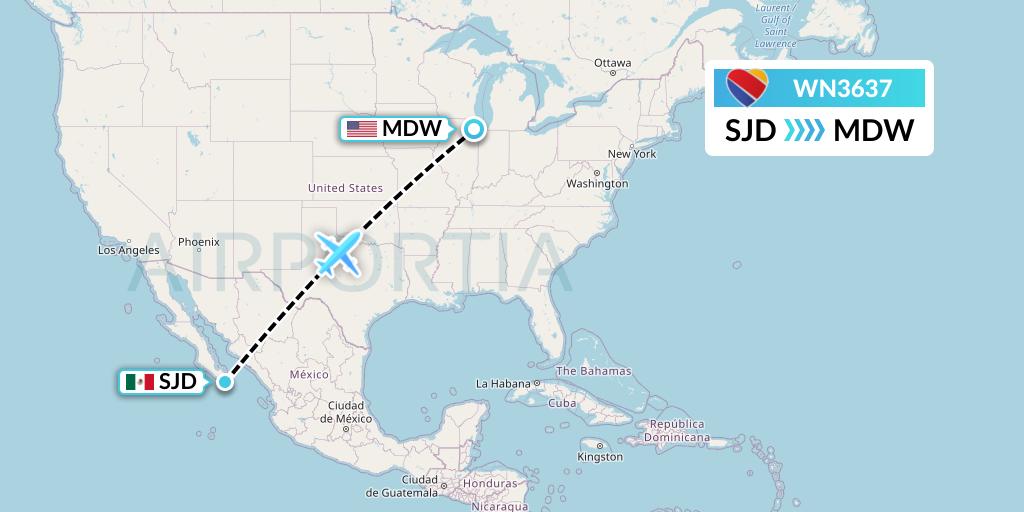 WN3637 Southwest Airlines Flight Map: San Jose del Cabo to Chicago