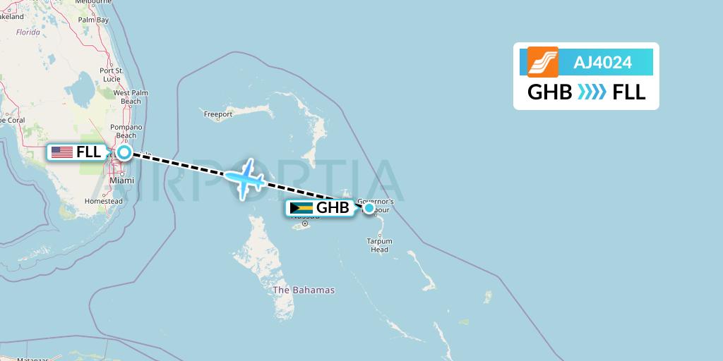AJ4024 Aztec Airways Flight Map: Governor's Harbour to Fort Lauderdale