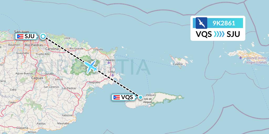 9K2861 Cape Air Flight Map: Vieques to San Juan