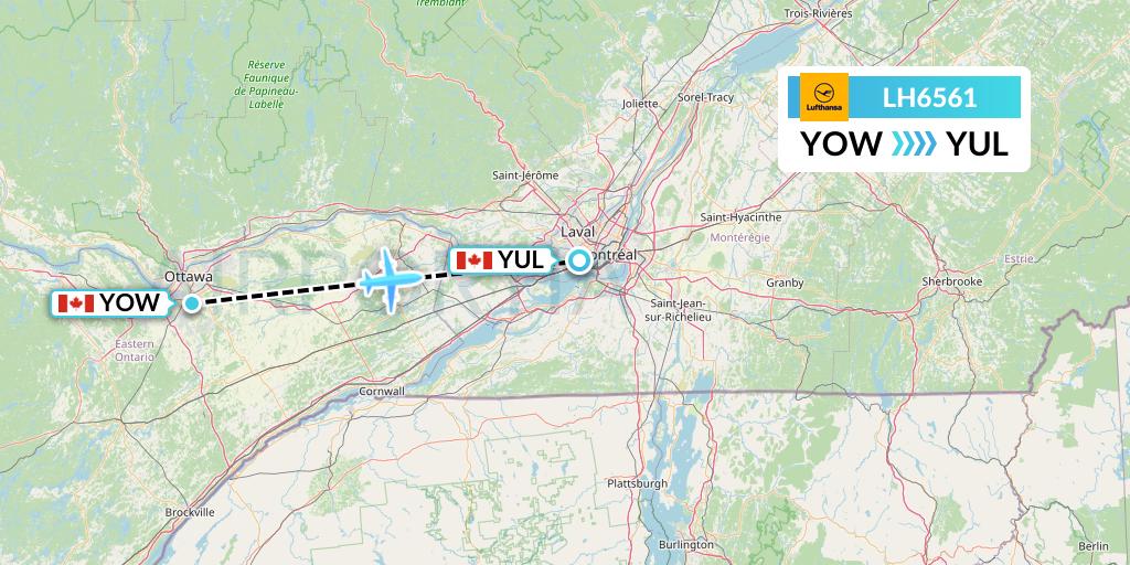 LH6561 Lufthansa Flight Map: Ottawa to Montreal