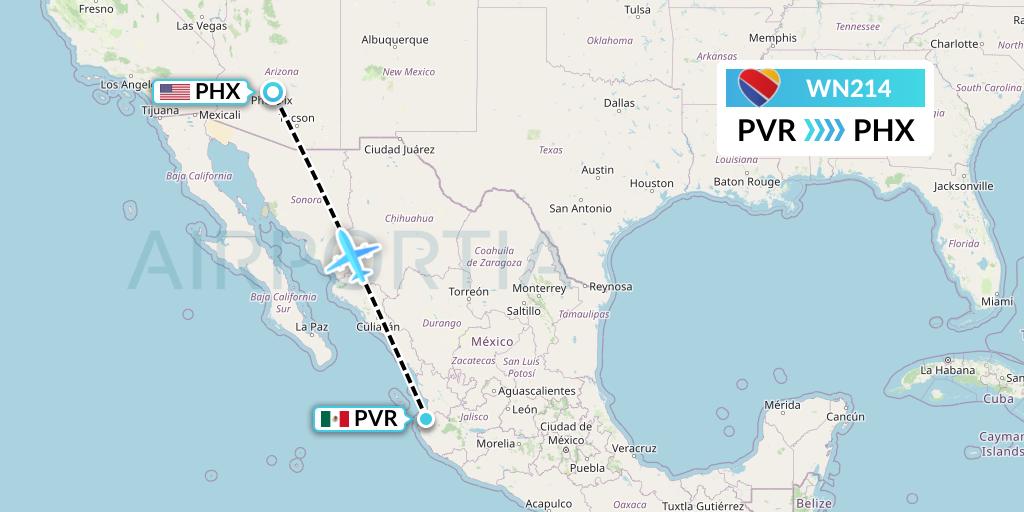 WN214 Southwest Airlines Flight Map: Puerto Vallarta to Phoenix