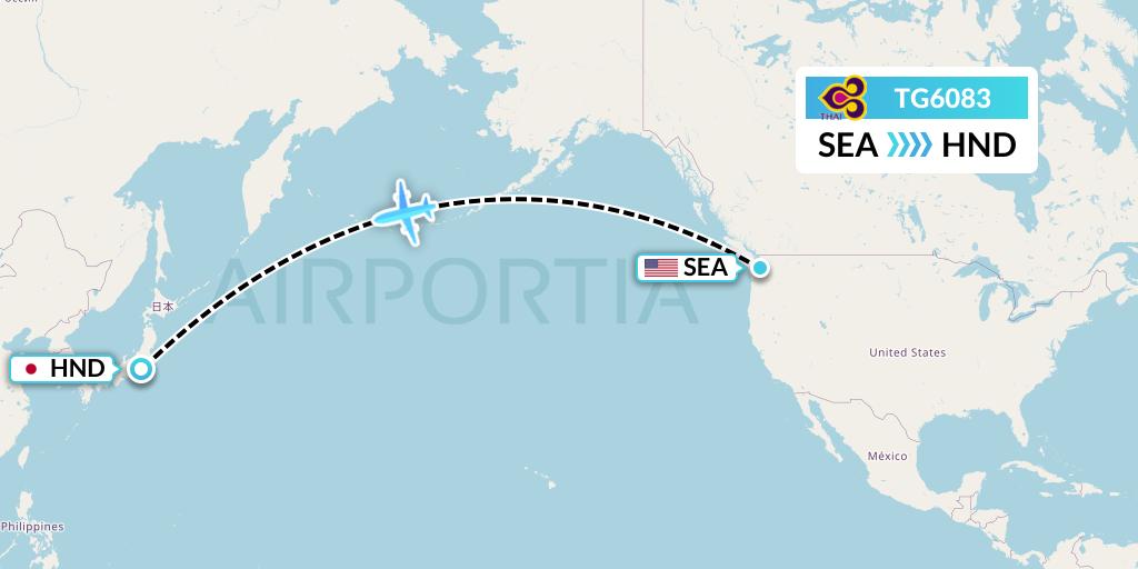 TG6083 Thai Airways Flight Map: Seattle to Tokyo