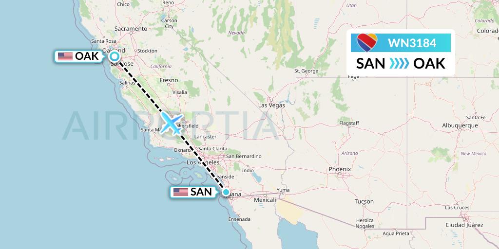 WN3184 Southwest Airlines Flight Map: San Diego to Oakland
