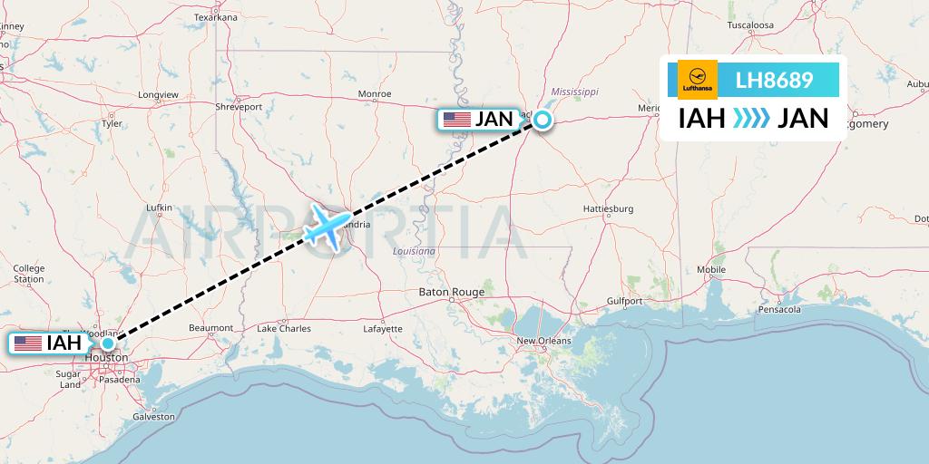 LH8689 Lufthansa Flight Map: Houston to Jackson