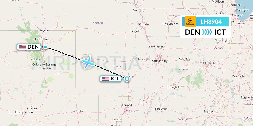 LH8904 Lufthansa Flight Map: Denver to Wichita