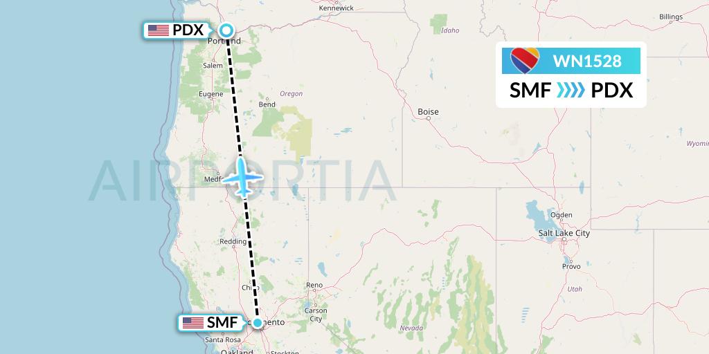 WN1528 Southwest Airlines Flight Map: Sacramento to Portland