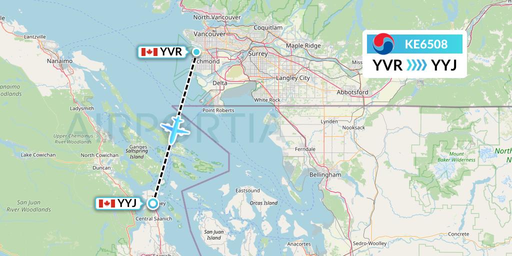 KE6508 Korean Air Flight Map: Vancouver to Victoria