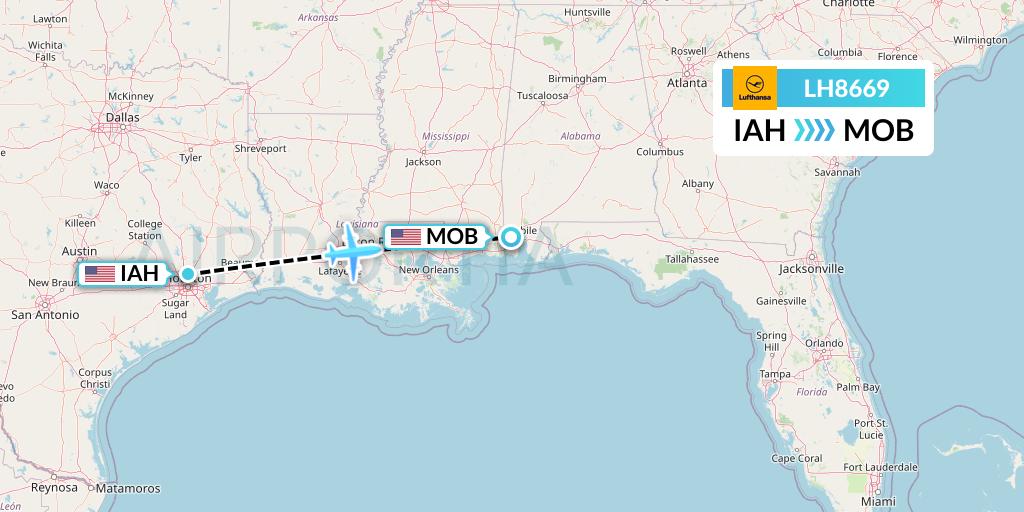 LH8669 Lufthansa Flight Map: Houston to Mobile