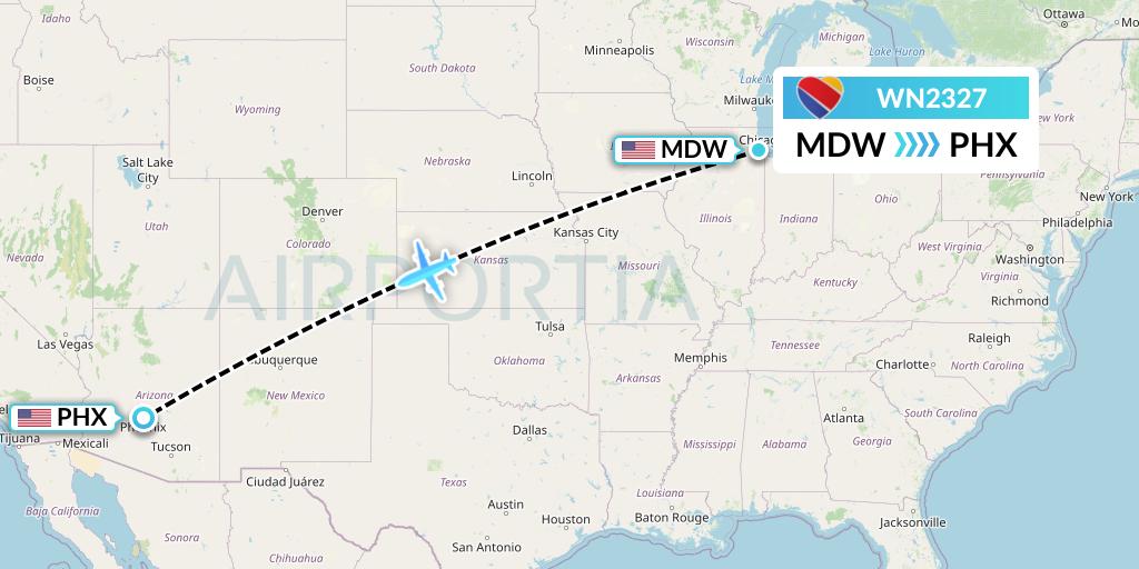 WN2327 Southwest Airlines Flight Map: Chicago to Phoenix