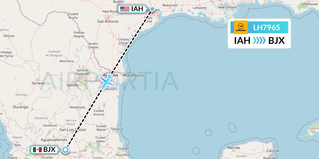 LH7965 Lufthansa Flight Map: Houston to Silao