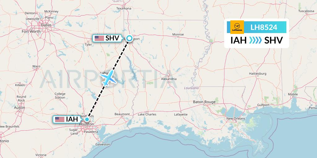 LH8524 Lufthansa Flight Map: Houston to Shreveport