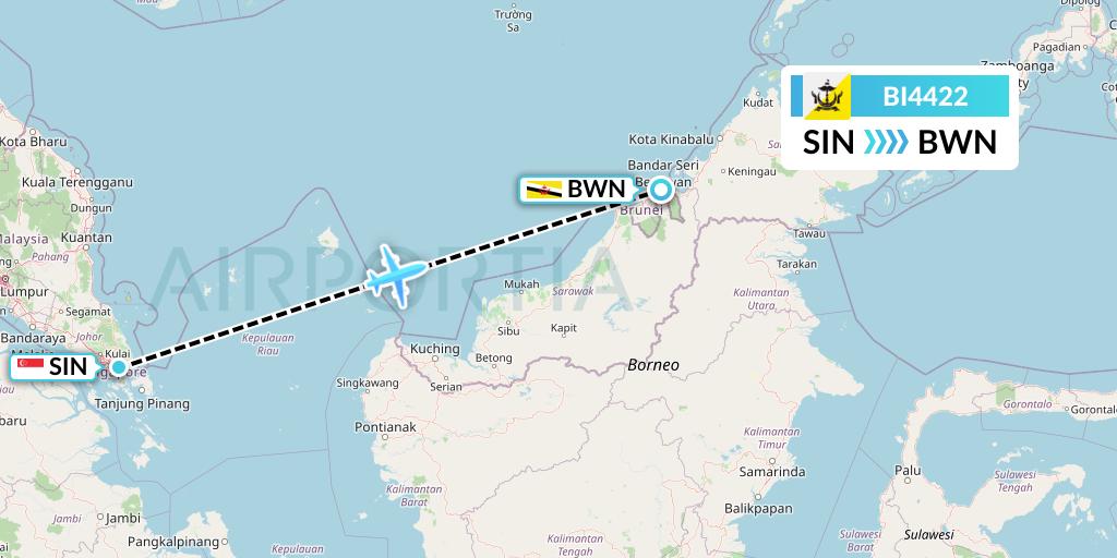 BI4422 Royal Brunei Airlines Flight Map: Singapore to Brunei