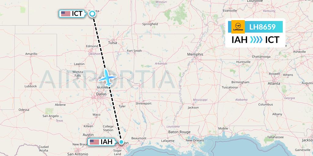 LH8659 Lufthansa Flight Map: Houston to Wichita
