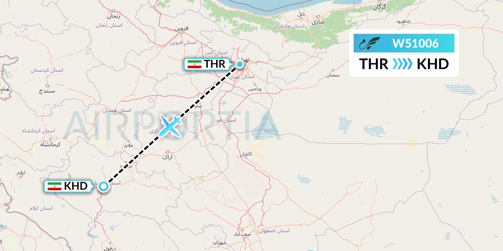 W51006 Mahan Air Flight Map: Tehran to Khorramabad