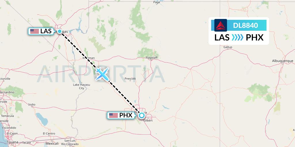DL8840 Delta Air Lines Flight Map: Las Vegas to Phoenix