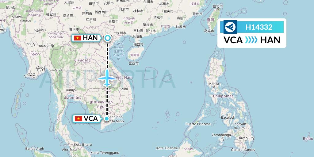 H14332 Hahn Air Systems Flight Map: Can Tho to Hanoi