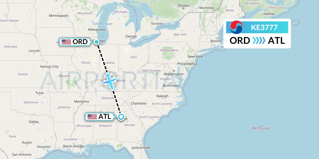 KE3777 Korean Air Flight Map: Chicago to Atlanta