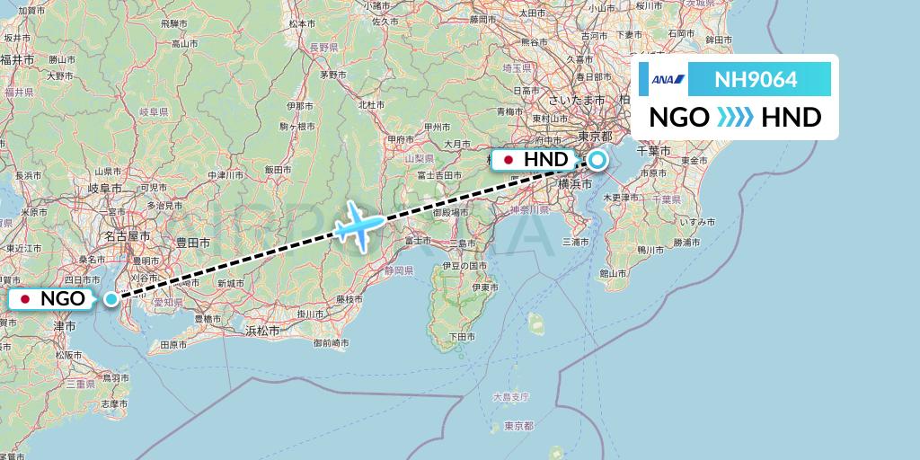 NH9064 All Nippon Airways Flight Map: Nagoya to Tokyo