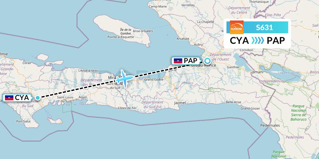 S631 Sunrise Airways Flight Map: Les Cayes to Port-au-Prince
