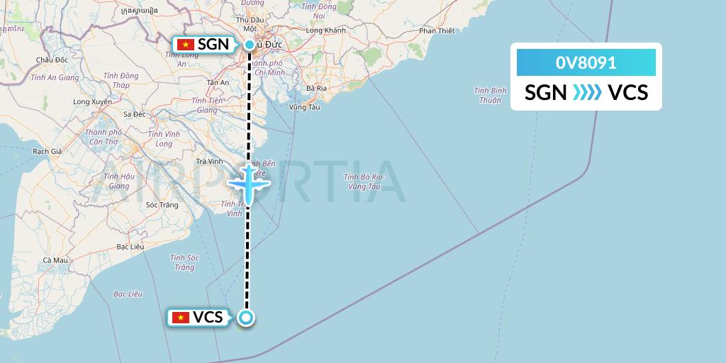 0V8091 Vietnam Air Services Company Flight Map: Ho Chi Minh City to Con Dao