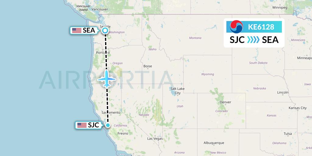 KE6128 Korean Air Flight Map: San Jose to Seattle