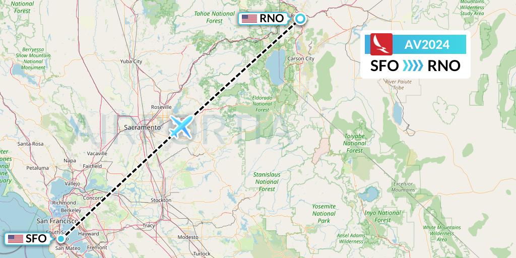 AV2024 Avianca Flight Map: San Francisco to Reno