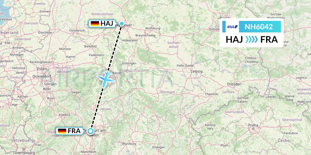 NH6042 All Nippon Airways Flight Map: Hannover to Frankfurt