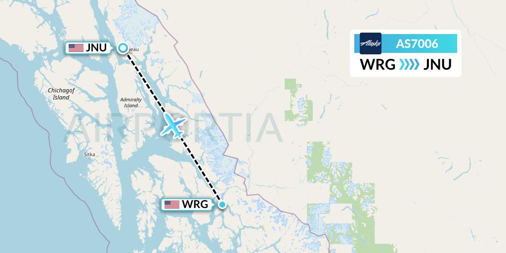 AS7006 Alaska Airlines Flight Map: Wrangell to Juneau