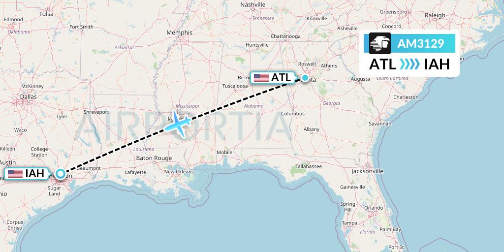 AM3129 Aeromexico Flight Map: Atlanta to Houston