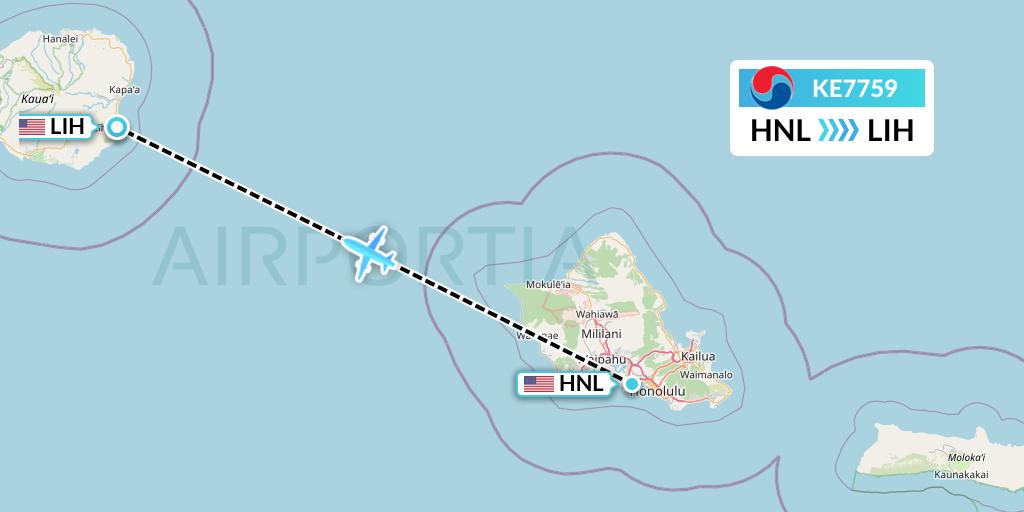 KE7759 Korean Air Flight Map: Honolulu to Lihue